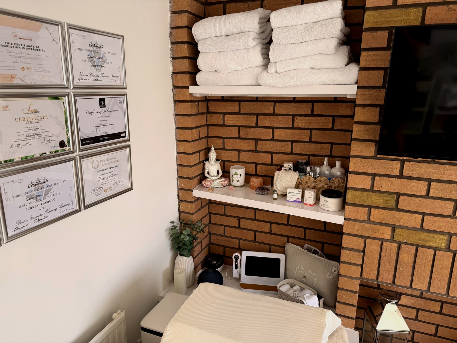 Laser Whites salon shelves with beauty products